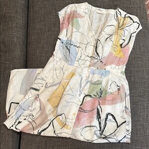 🌸 Poetry 100% Linen Abstract Floral Dress — Pastel Brushstroke Print
